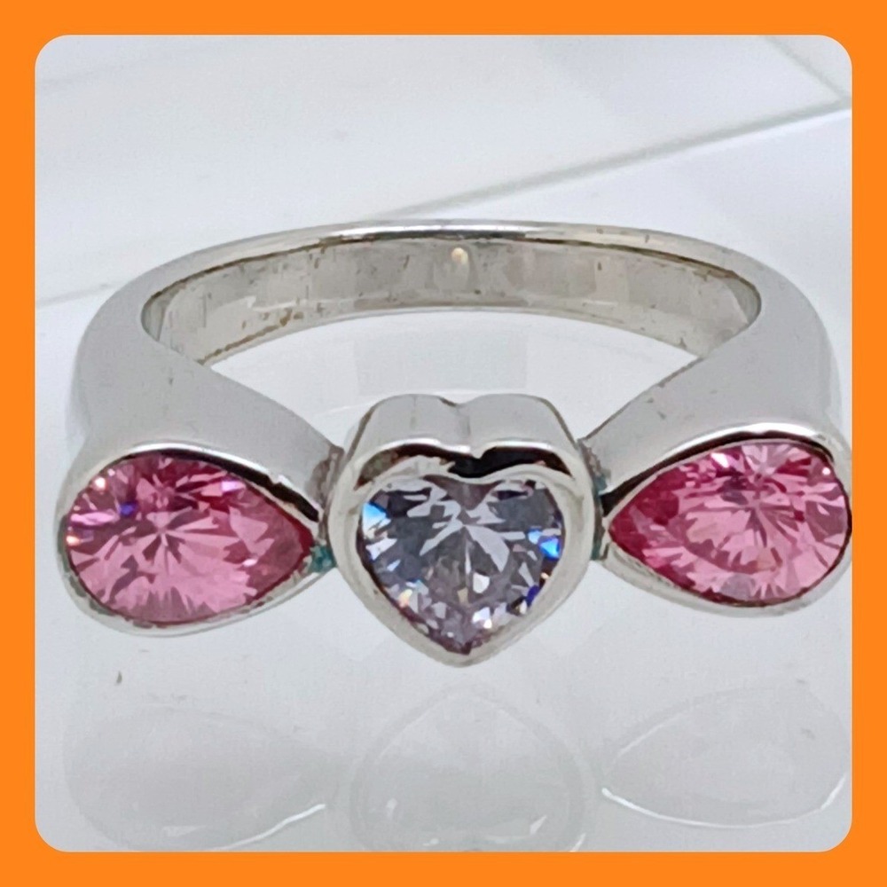 Rare New Vintage 90s Pink Ice Heart Ring Sterling Silver 925 CZ Size 8.75